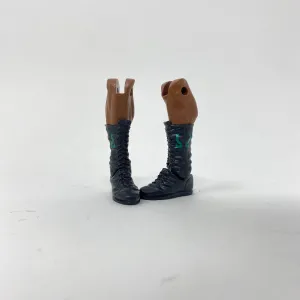 Black Laced Boots with Green Design on Side on Ebony Legs