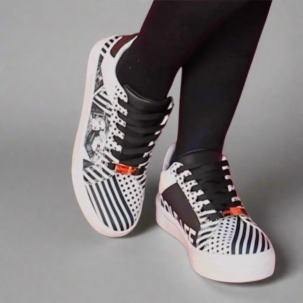 Black Printed Vegan Leather Lace Up Sneaker