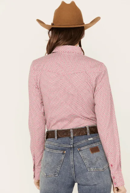 Cinch Women's Long Sleeve Pink Geo Print Snap Western Shirt MSW9201040