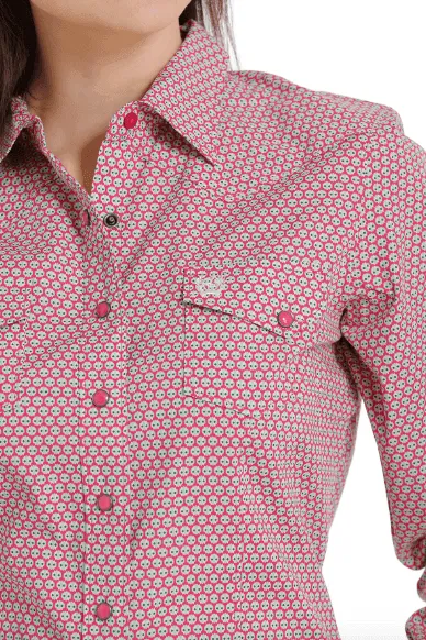Cinch Women's Long Sleeve Pink Geo Print Snap Western Shirt MSW9201040