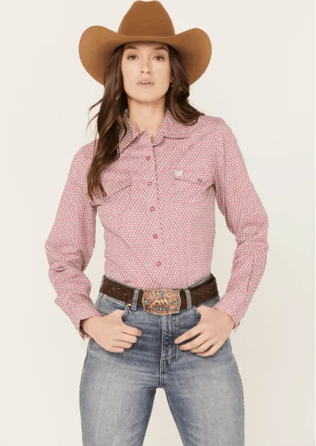 Cinch Women's Long Sleeve Pink Geo Print Snap Western Shirt MSW9201040
