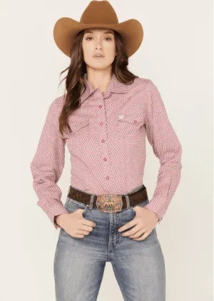 Cinch Women's Long Sleeve Pink Geo Print Snap Western Shirt MSW9201040