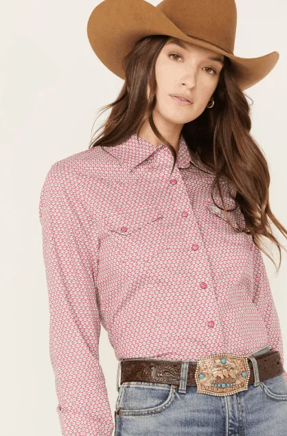 Cinch Women's Long Sleeve Pink Geo Print Snap Western Shirt MSW9201040
