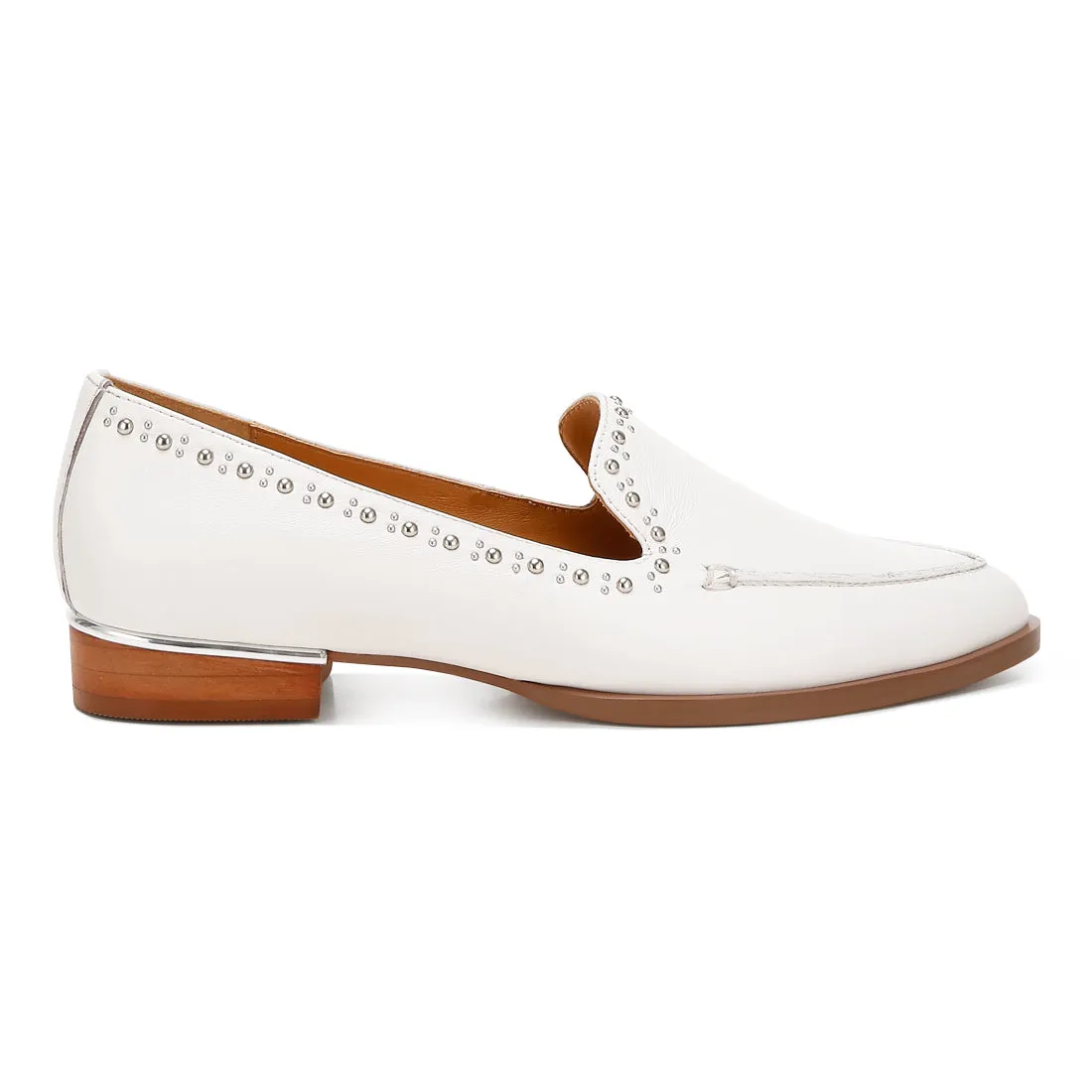 Delicate Stud Detail Leather Loafers