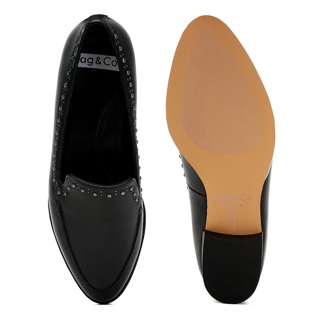 Delicate Stud Detail Leather Loafers