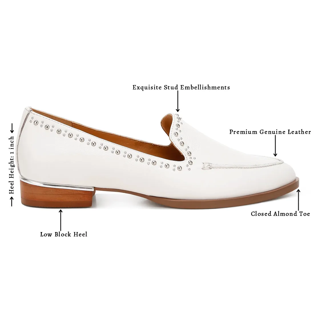 Delicate Stud Detail Leather Loafers