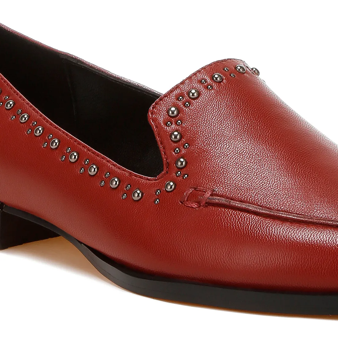 Delicate Stud Detail Leather Loafers