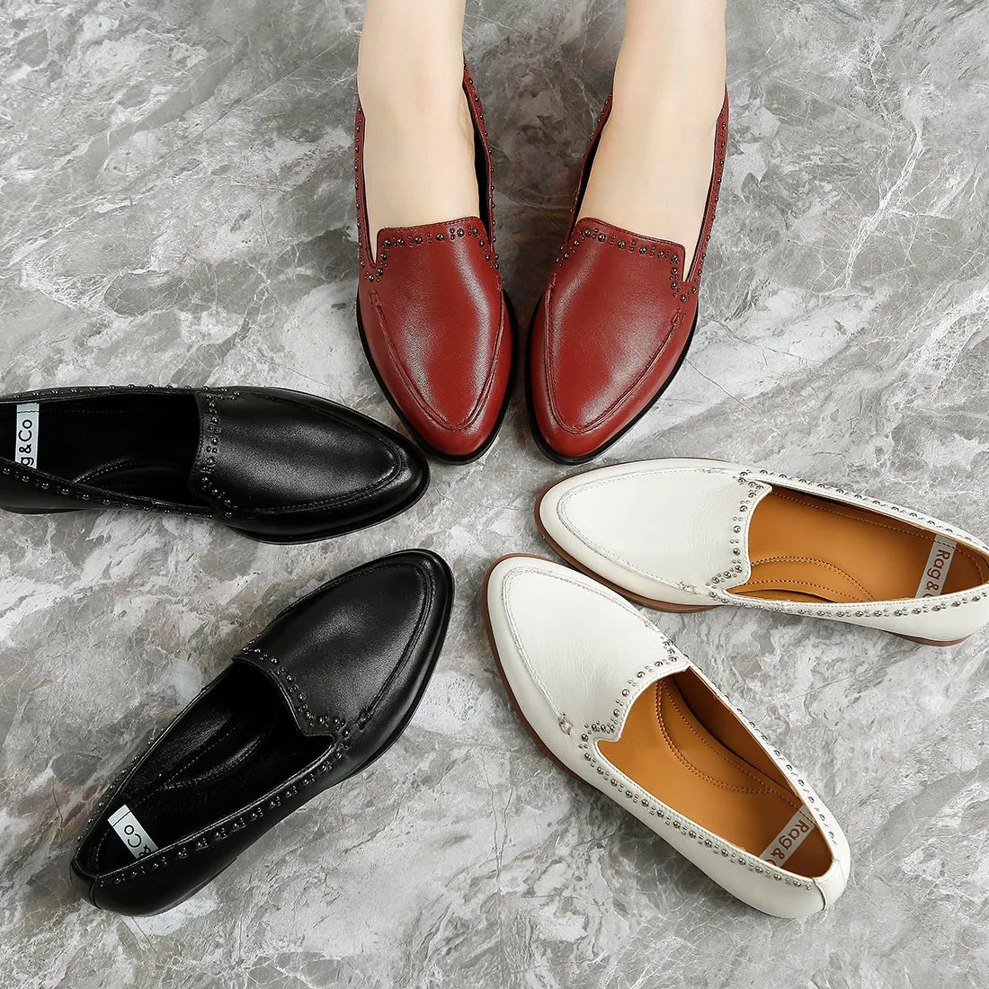 Delicate Stud Detail Leather Loafers