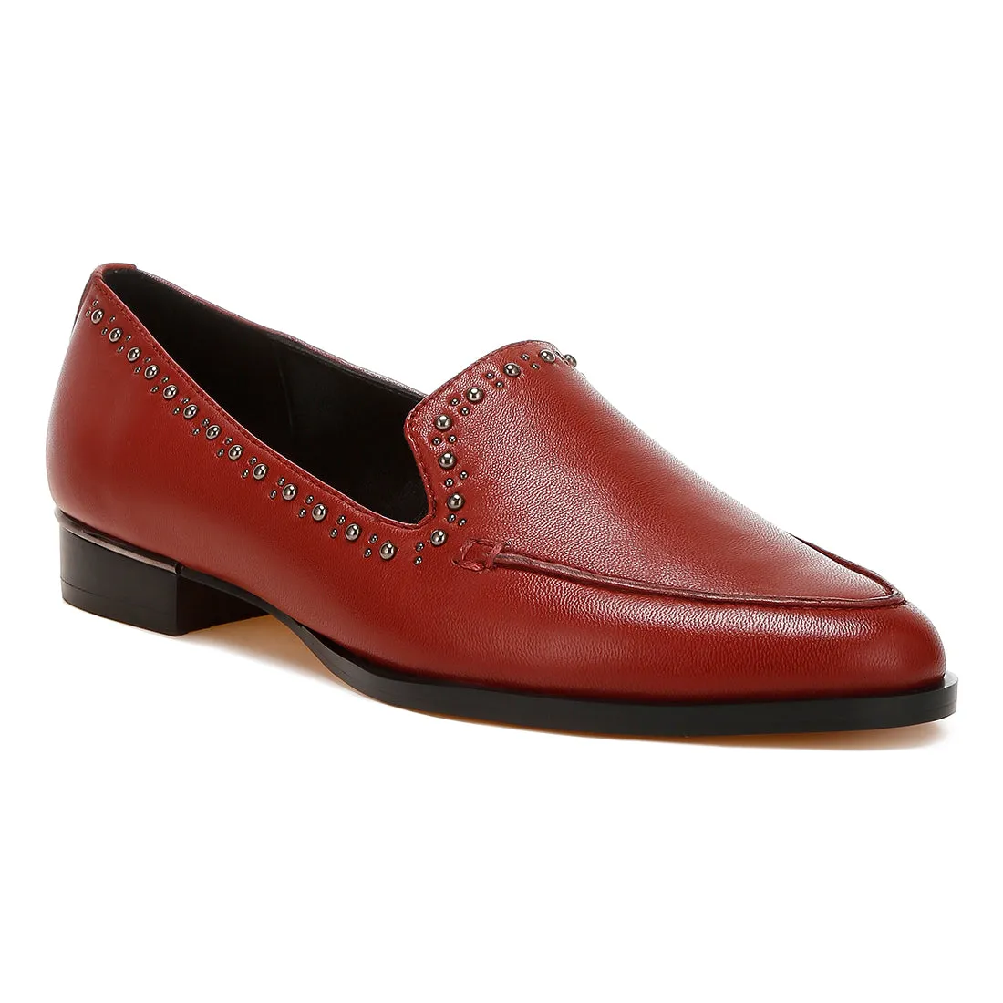 Delicate Stud Detail Leather Loafers