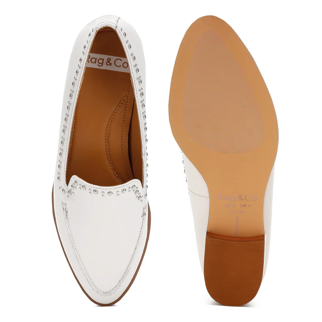 Delicate Stud Detail Leather Loafers