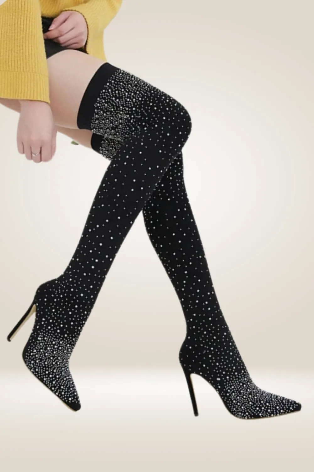 Glitter High Heels Black Over The Knee Boots