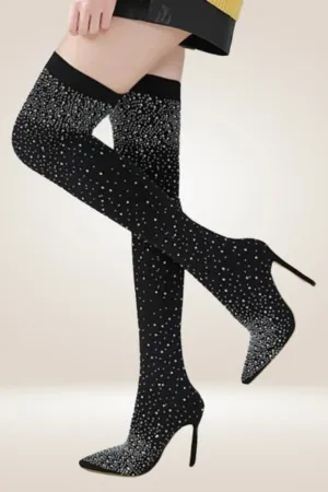 Glitter High Heels Black Over The Knee Boots
