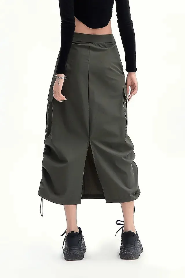 Grey Cargo Skirt with Pockets