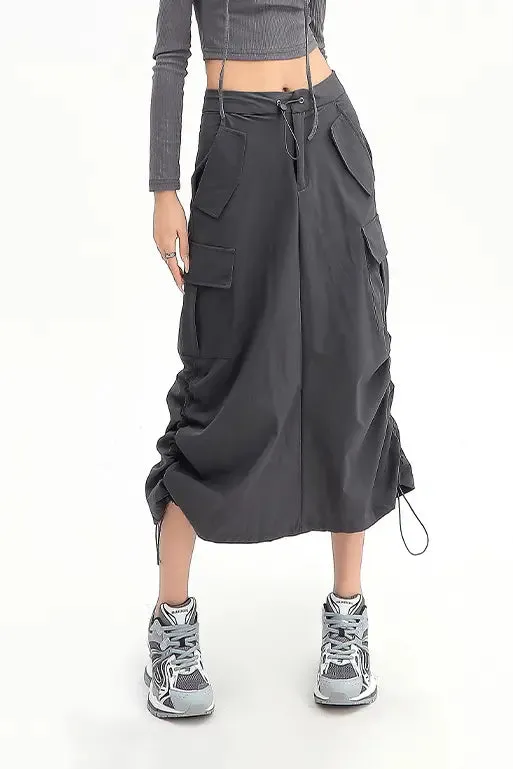 Grey Cargo Skirt with Pockets