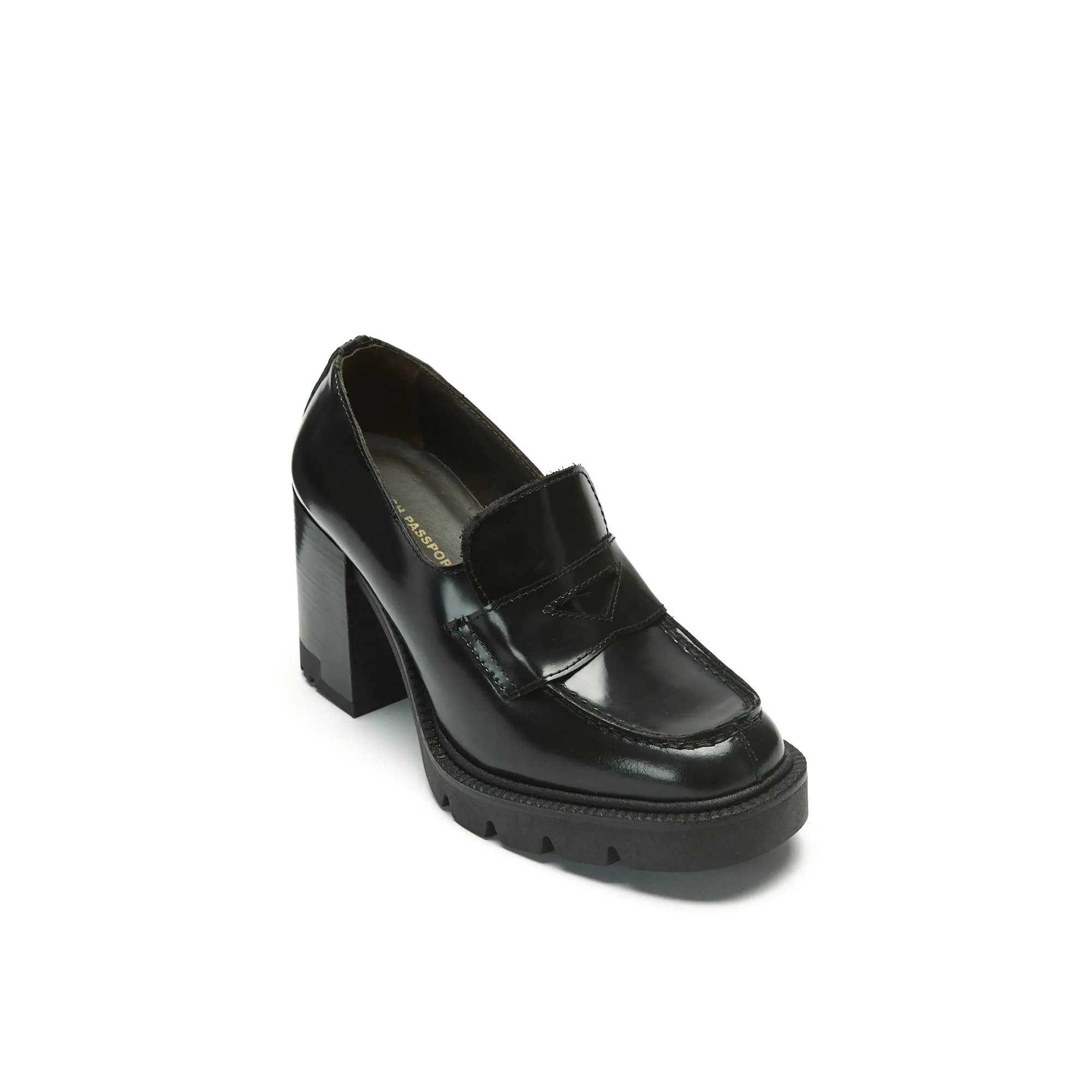 Heeled penny loafer black