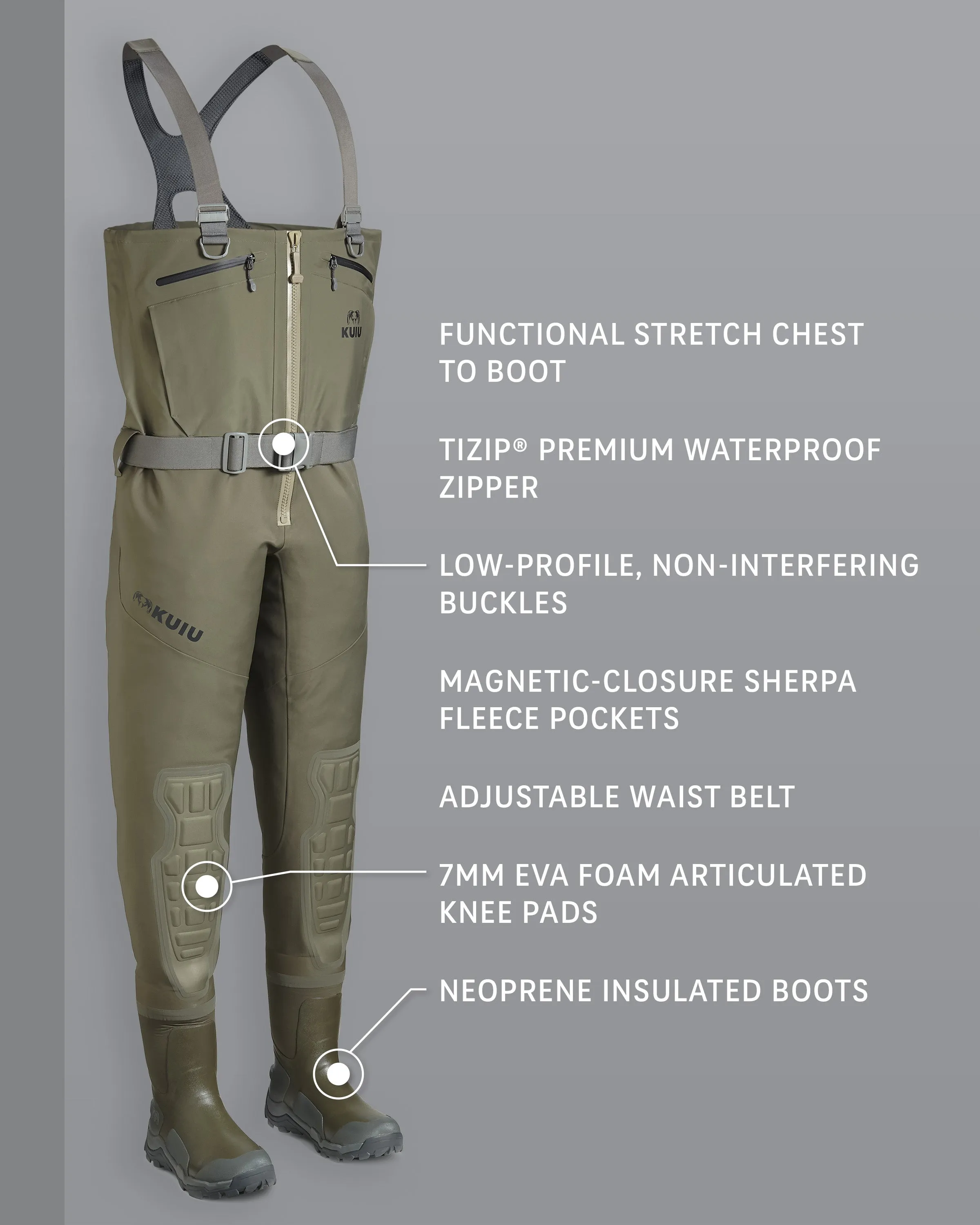 KUIU PRO HD Flex Zip Wader | Ash
