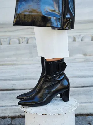 LUXE SEVEN DESIGN BUCKLE HEELED ANKLE BOOTS