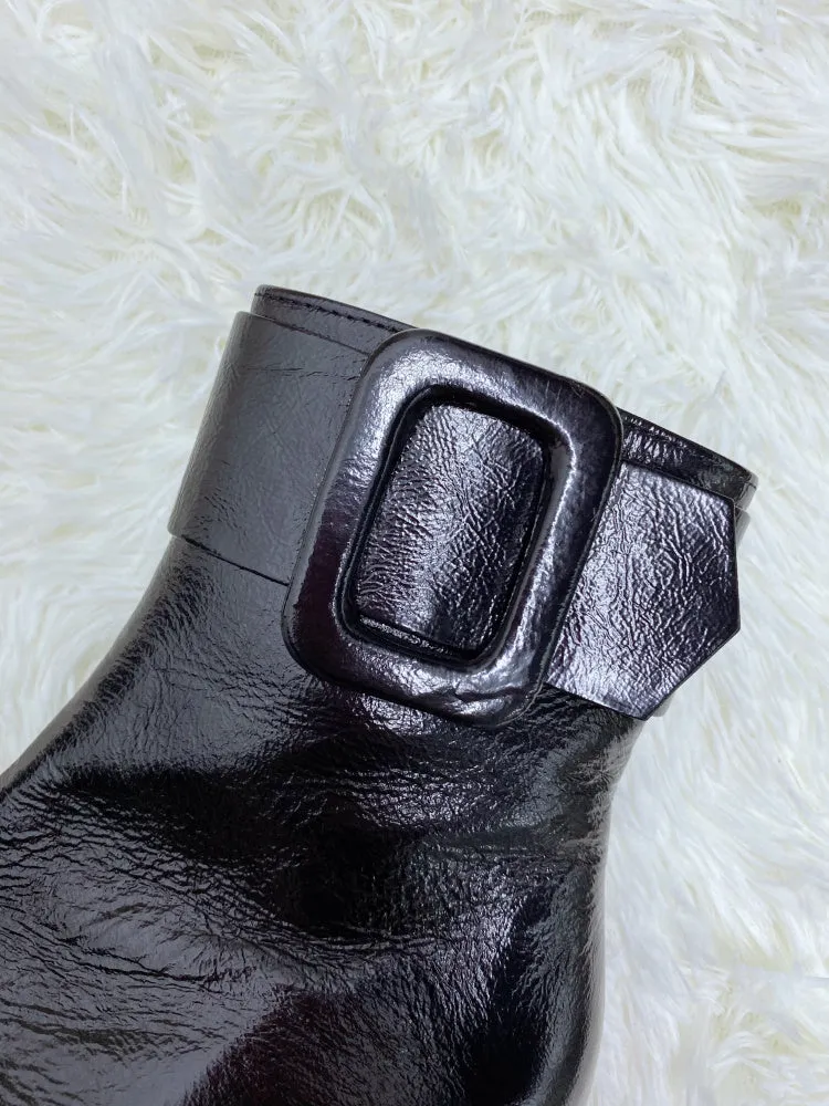 LUXE SEVEN DESIGN BUCKLE HEELED ANKLE BOOTS