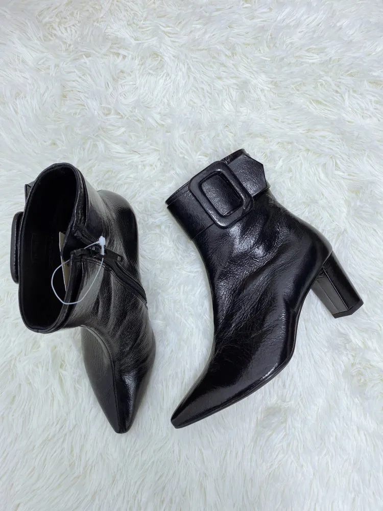LUXE SEVEN DESIGN BUCKLE HEELED ANKLE BOOTS