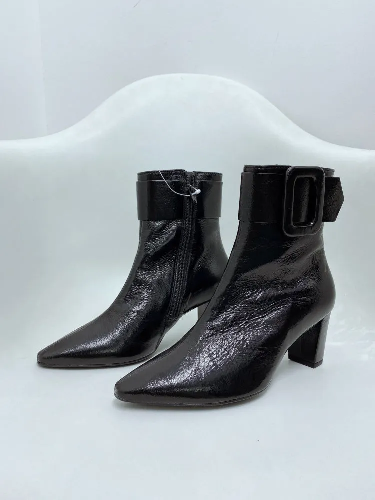 LUXE SEVEN DESIGN BUCKLE HEELED ANKLE BOOTS