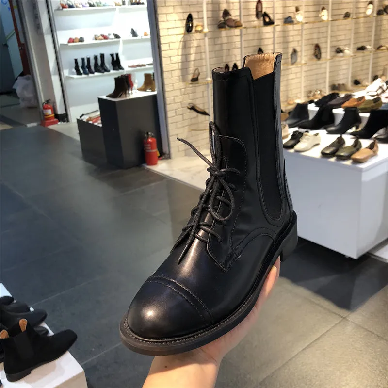 LUXE SEVEN DESIGN LACE UP CHELSEA BOOTS