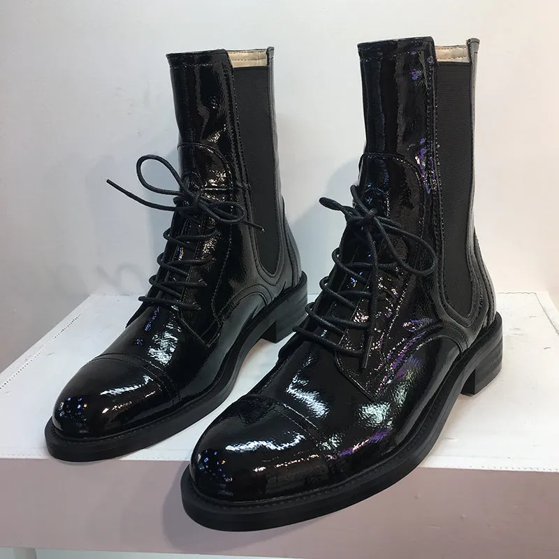 LUXE SEVEN DESIGN LACE UP CHELSEA BOOTS