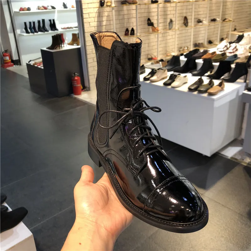 LUXE SEVEN DESIGN LACE UP CHELSEA BOOTS