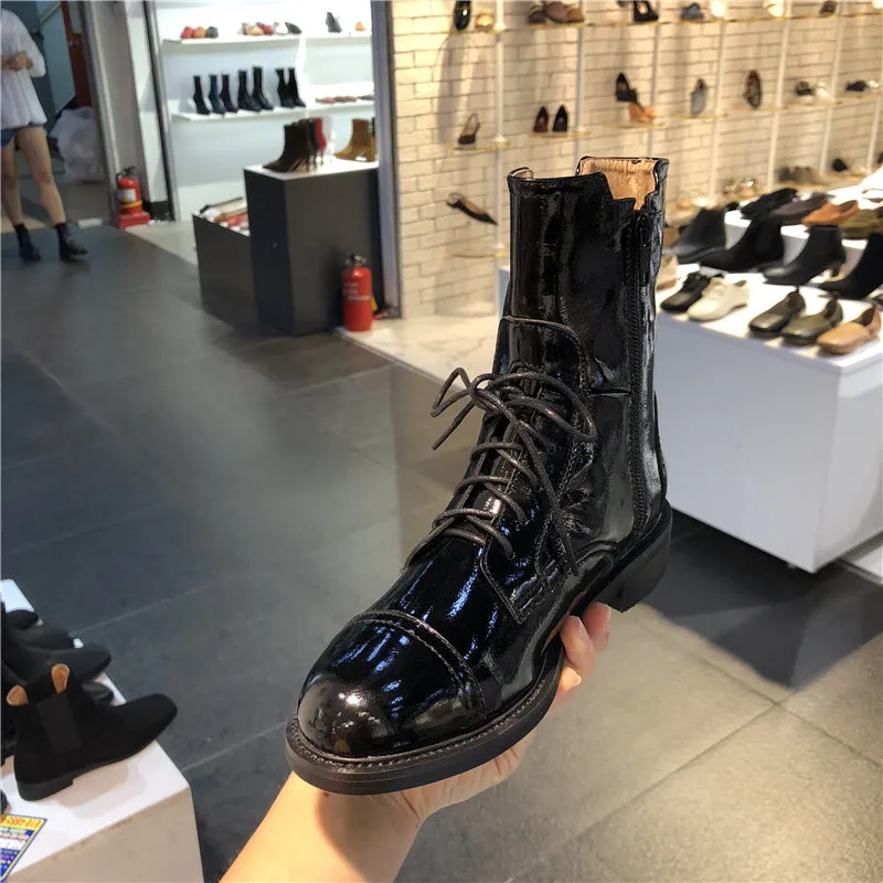 LUXE SEVEN DESIGN LACE UP CHELSEA BOOTS