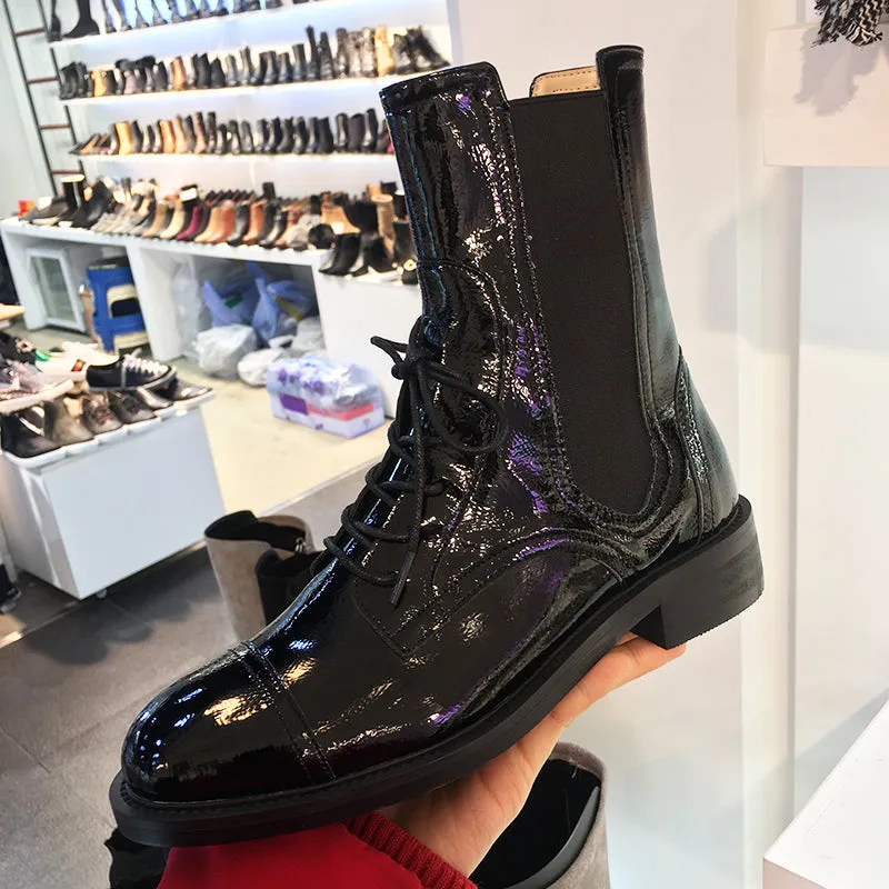 LUXE SEVEN DESIGN LACE UP CHELSEA BOOTS