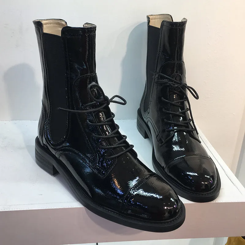 LUXE SEVEN DESIGN LACE UP CHELSEA BOOTS