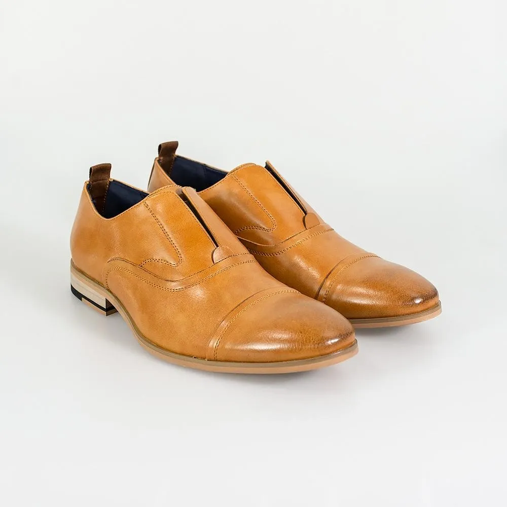 Men's Slip On Loafer Leather Shoes - CARLOTTA - Tan Brown