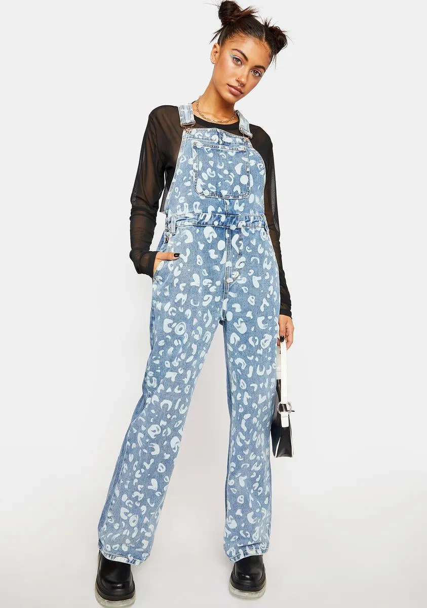 Painted Leopard Denim Overalls