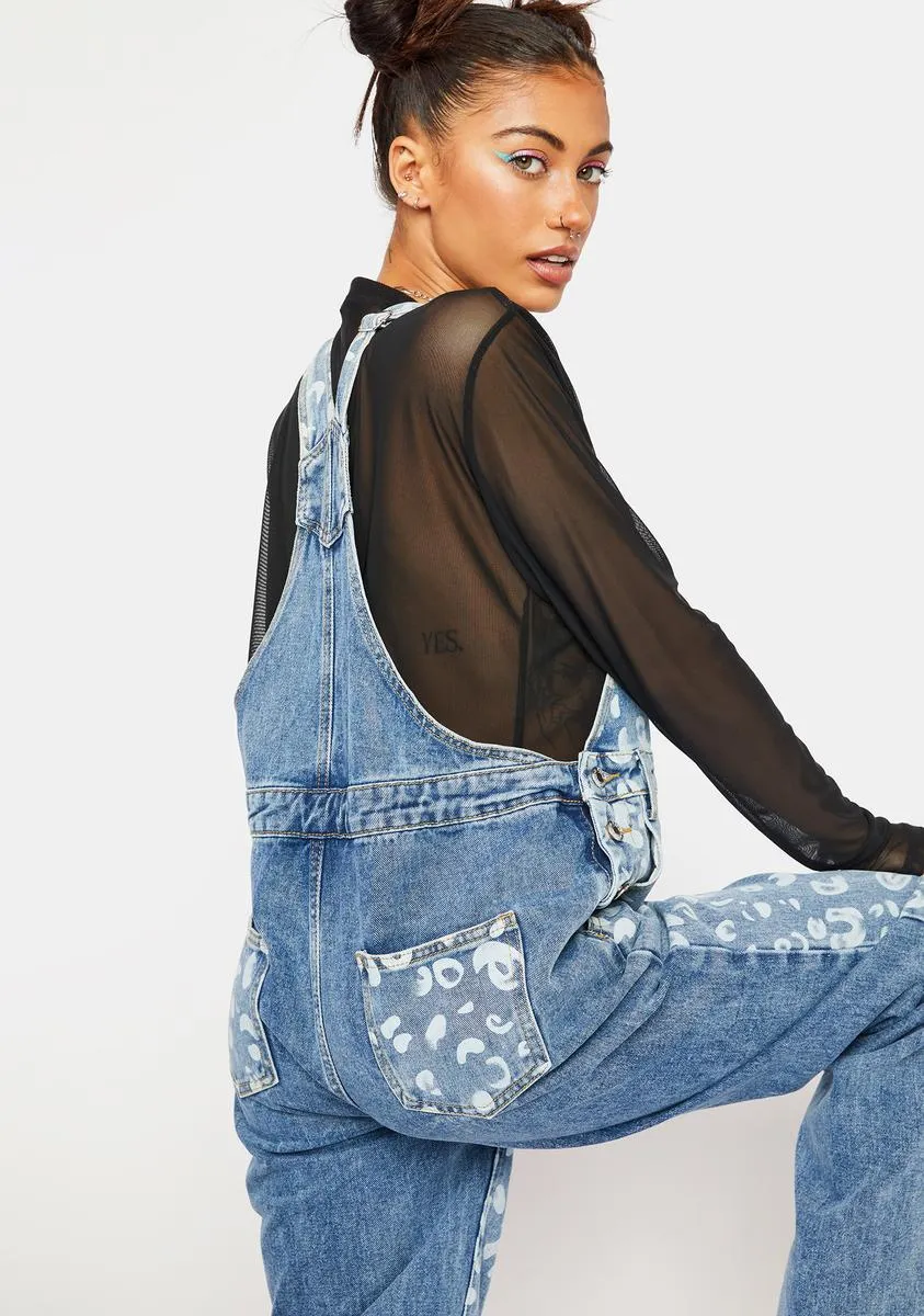 Painted Leopard Denim Overalls