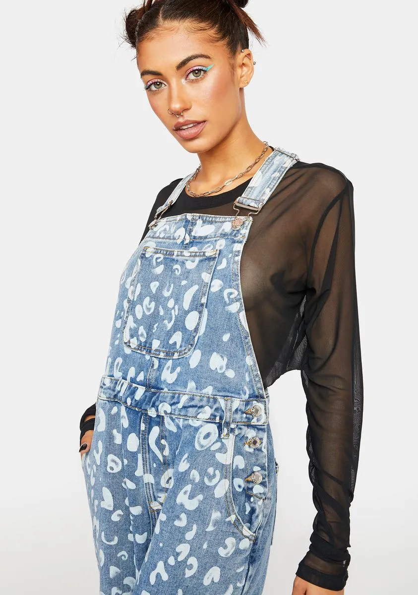 Painted Leopard Denim Overalls