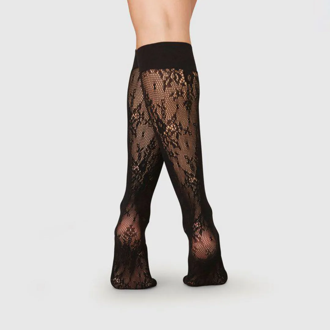 Rosa Lacy Floral Knee-High Tights: Black