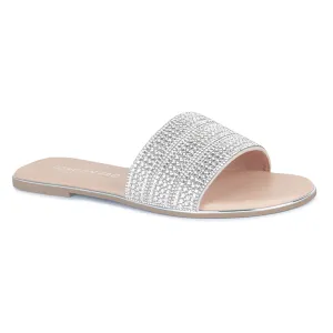Silver Embellished Casual Slides in Nude