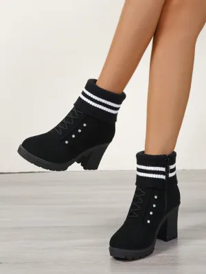 Women's Fashionable Brown Short Boots, Winter New Design With Thickened Wool Trim